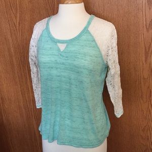 Teal 3/4 Sleeve Shirt with Lace Sleeves
